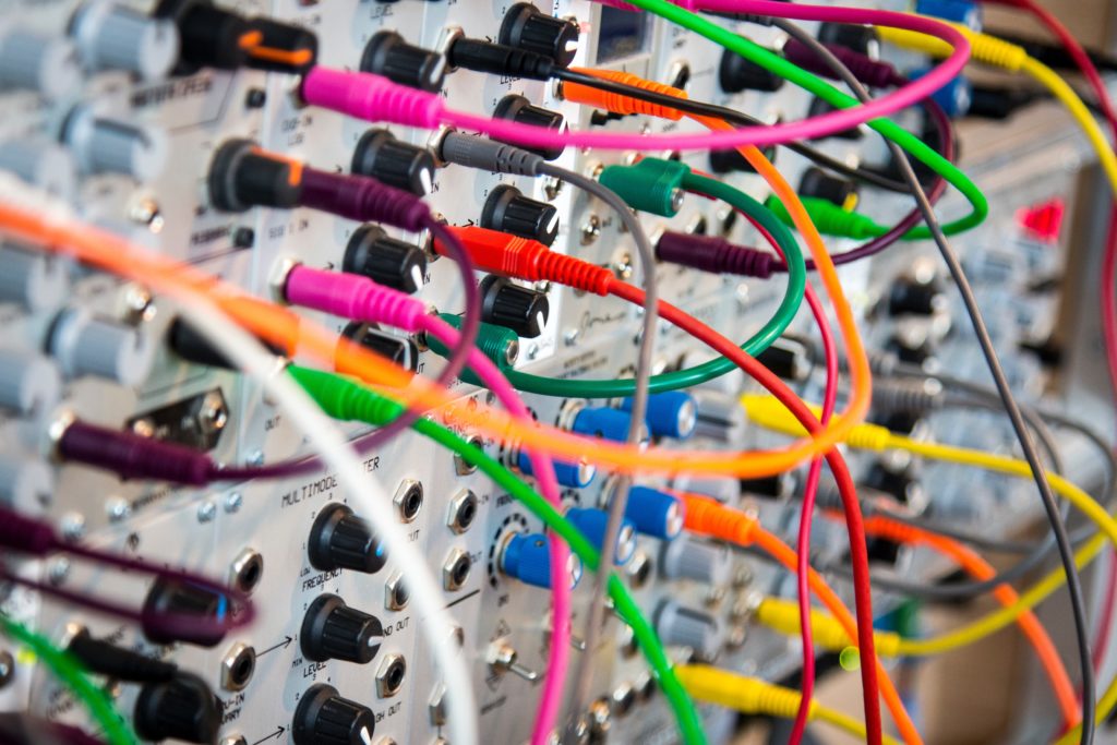 Telecommunications switchboard with relay wires sticking out