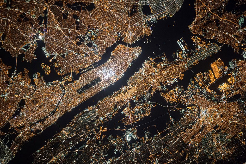Aerial view of wireless network connections on the east coast