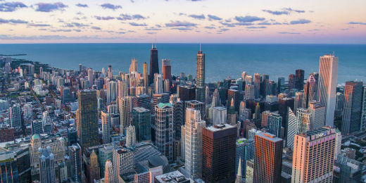 Downtown Chicago city aerial view