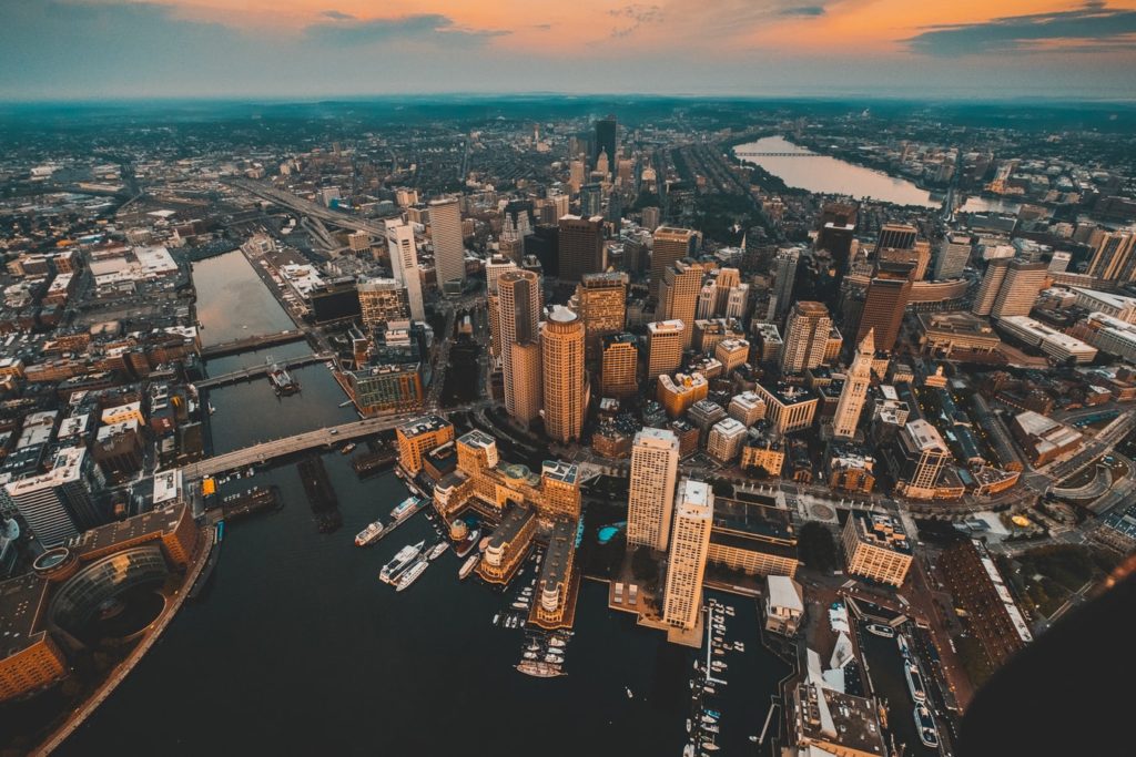 Overhead view of Boston downtown