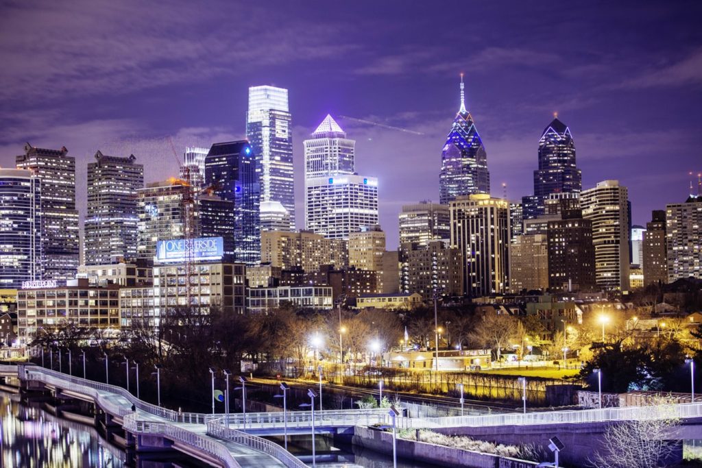 Philadelphia skyscrapers at night